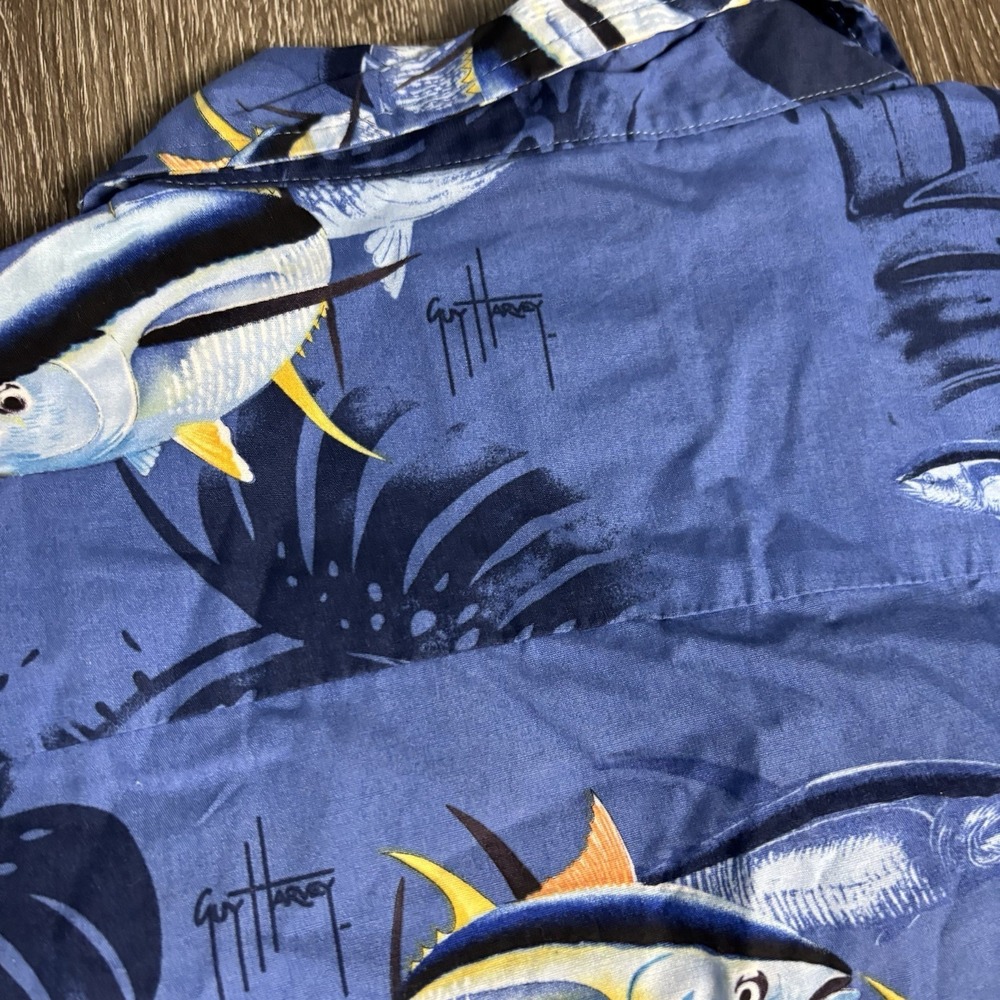 Guy Harvey Shirt Men's XL Blue Fishing Marlin AFTCO Button Cotton Bluewater - Picture 9 of 9
